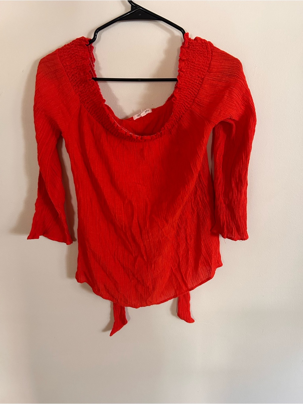 Women’s Red Smocked Scoop-Neck Long Sleeve Top